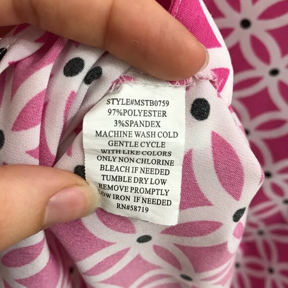 Coral Bay Hot Pink & White Mod Pattern Button Up Blouse Top Small Relaxed EUC - Picture 6 of 7